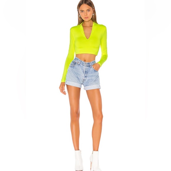 Superdown Nicky Zip Crop Top in Neon Yellow Sz S - Picture 1 of 6